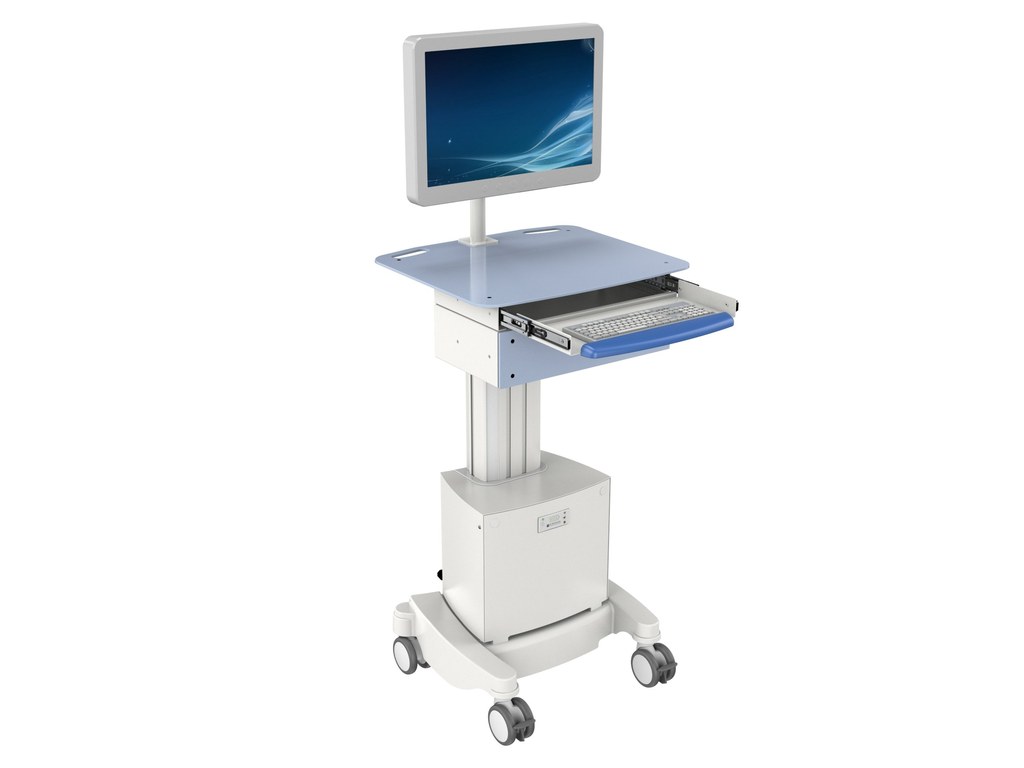 IT-Visitenwagen K-25571 mit Monitor und ausgezogener Tastaturschublade